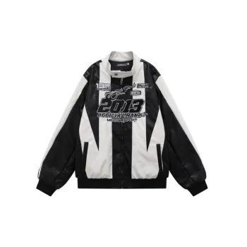 Letter Embroidered Biker Jacket