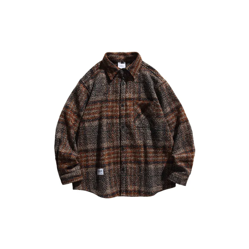 Color matching Plaid Casual Vintage Pocket Decorative Long sleeved Shirt