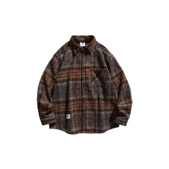 Color matching Plaid Casual Vintage Pocket Decorative Long sleeved Shirt