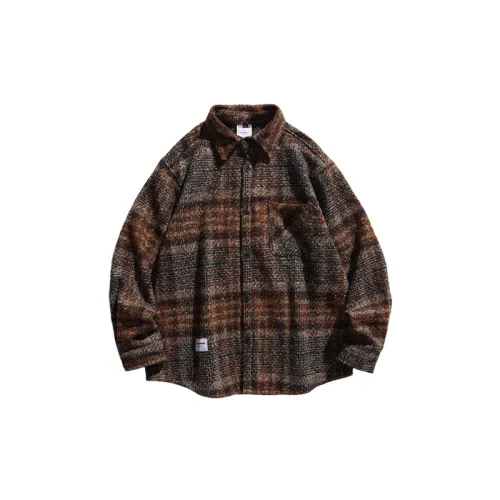 Color matching Plaid Casual Vintage Pocket Decorative Long sleeved Shirt