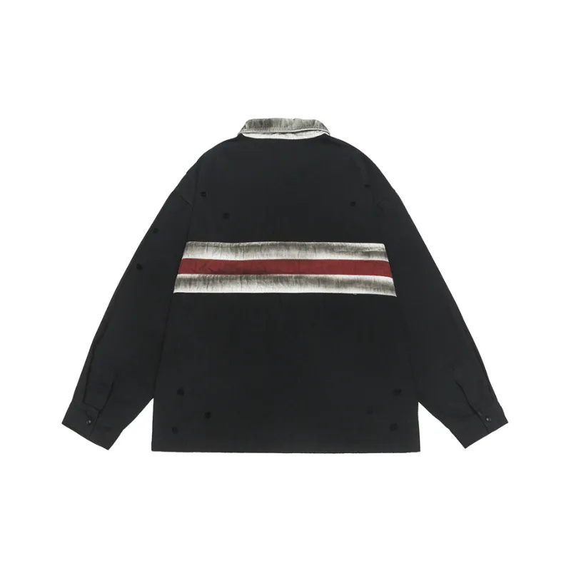 Patchwork Casual Style Striped Ripped Polo Sweatshirt-1