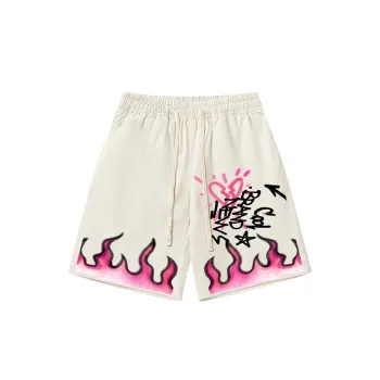 Hip Hop Flame Print Drawstring Shorts