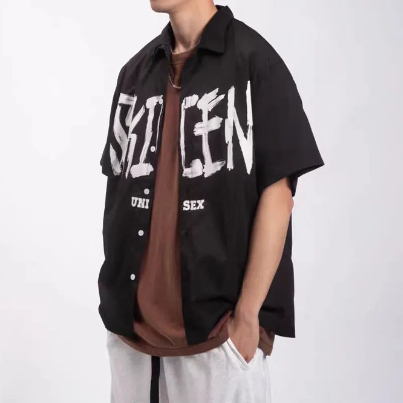 Retro Letter Cool Silk Cotton Shirt-2