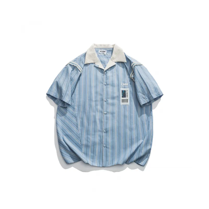 Retro Striped Short Sleeved Shirt-0