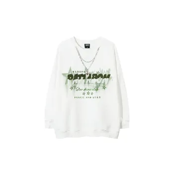 Retro Star Letter Embroidered Long Sleeve Cotton T Shirt