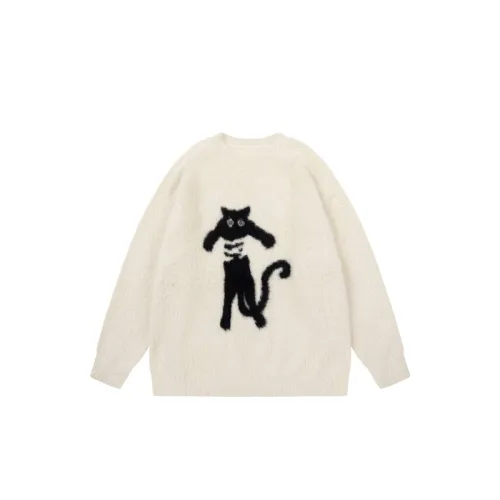 Retro Cat Casual Knitwear Loose Pullover Crewneck Sweater