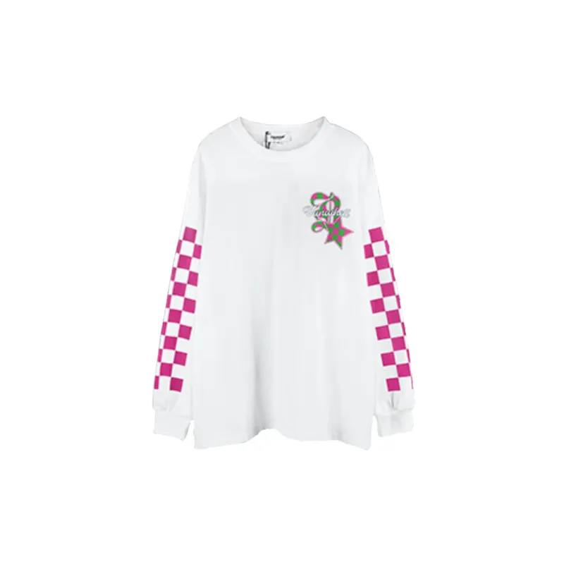 Retro Checkerboard Printed Long sleeved Trendy Ins Loose Casual Pullover T shirt-0