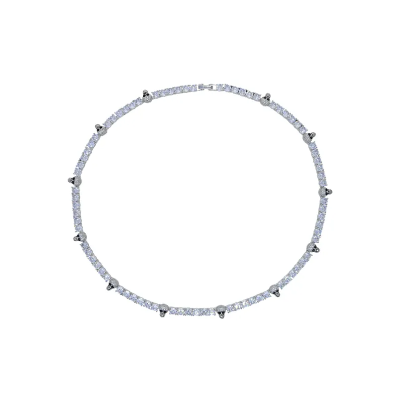 Zircon Chain Skull Necklace-0