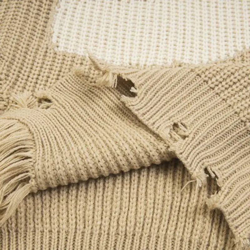 Retro Raw Hem Cotton Blended Fabric Sweater-9