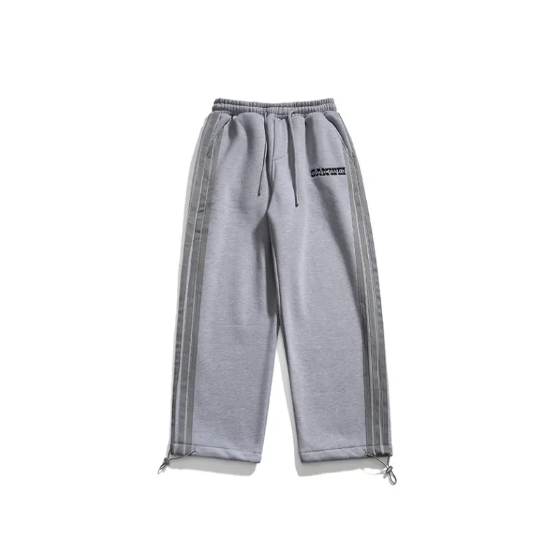 Retro Ribbon Splicing Fleece lined and Thickened Casual Pants-0