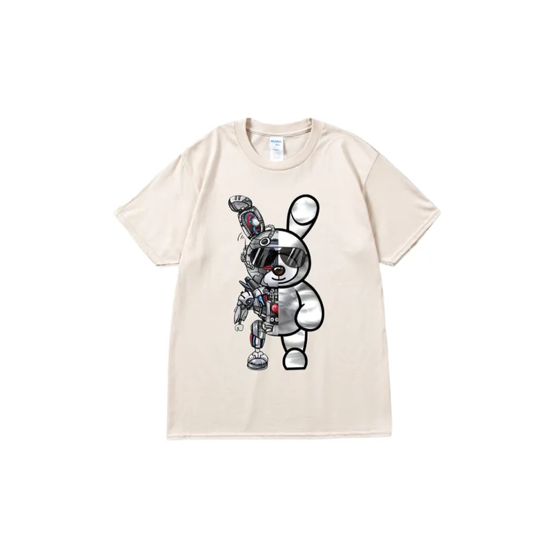 Mechanical Sunglasses Rabbit Printed Gothic Crewneck Loose T shirt-3