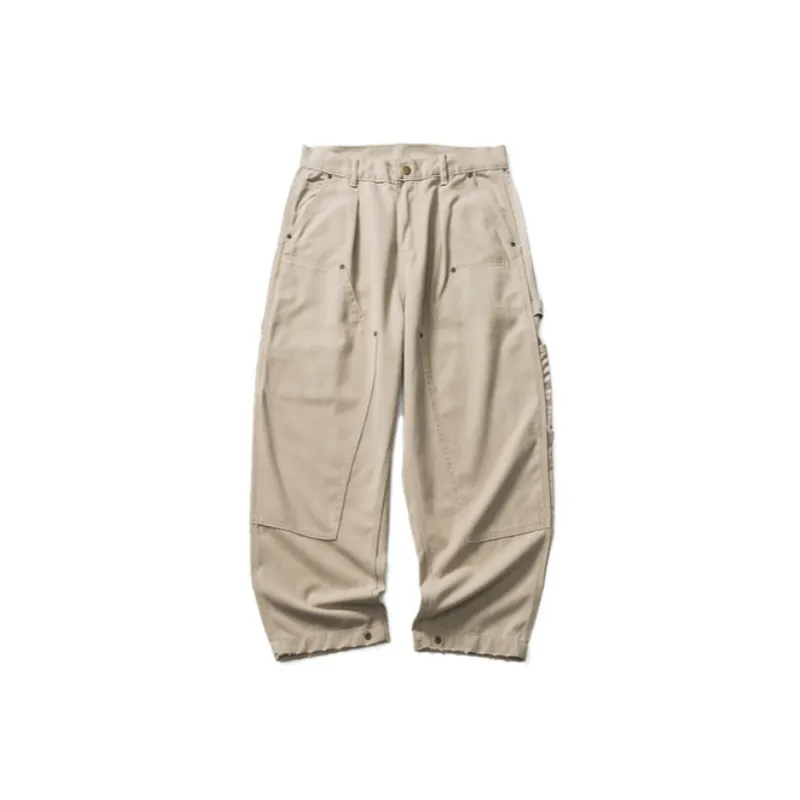 Canvas Straight Knee Cutting Pants Vintage Casual Trousers