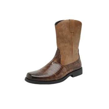 Embroidery Retro Mid Calf Boots