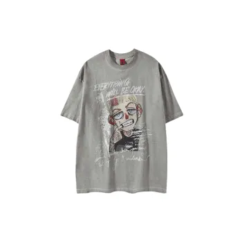 Cartoon Loose Cotton Blended Fabric T Shirt