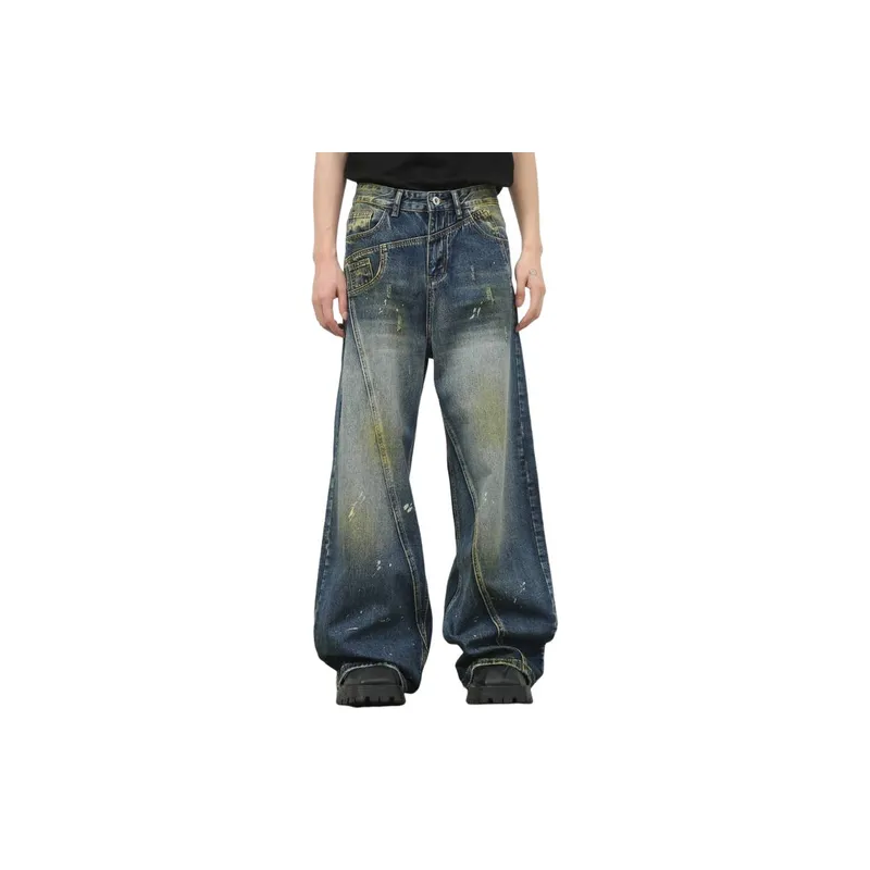 Retro Patchwork Washed Jeans-1