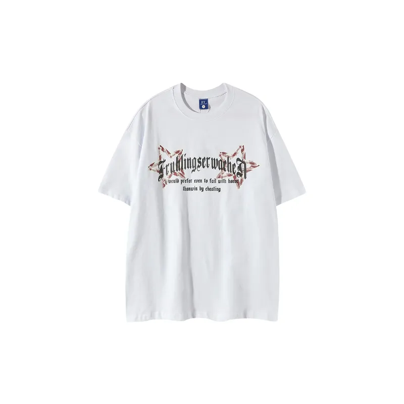 Casual Star Cotton Blended Fabric T Shirt-2