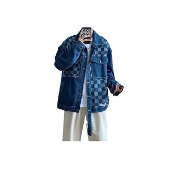 Washed Denim Niche Chessboard Patched Jacket