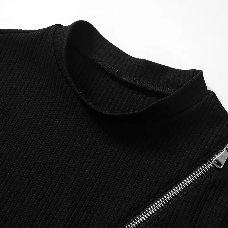 Fashionable Zipper T Shirt Women-3