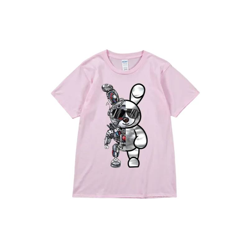 Mechanical Sunglasses Rabbit Printed Gothic Crewneck Loose T shirt-12