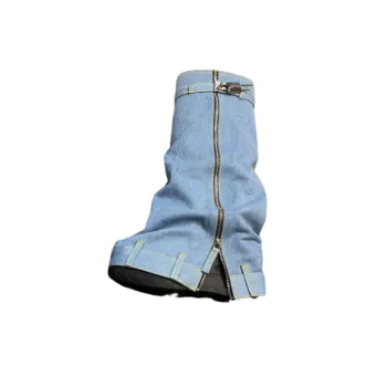 Casual Denim Zipper Knee High Boots
