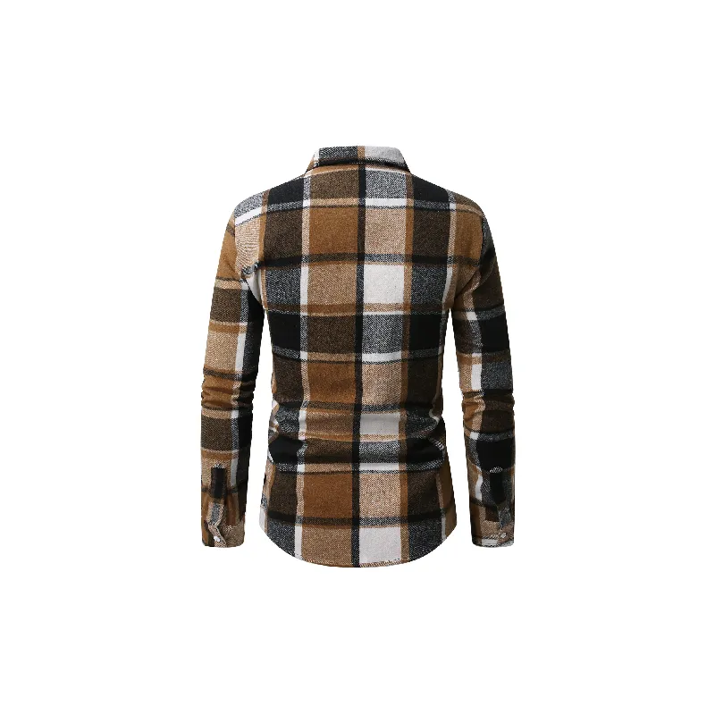 Business Plaid Cotton Blended Fabric Shirt-5