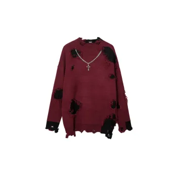 High Street Niche Design Sense Patch Ripped Hip Hop Loose Fake Two Piece Sweater