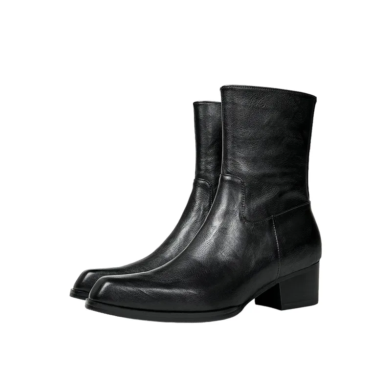 Plain Zipper Mid Calf Boots-5