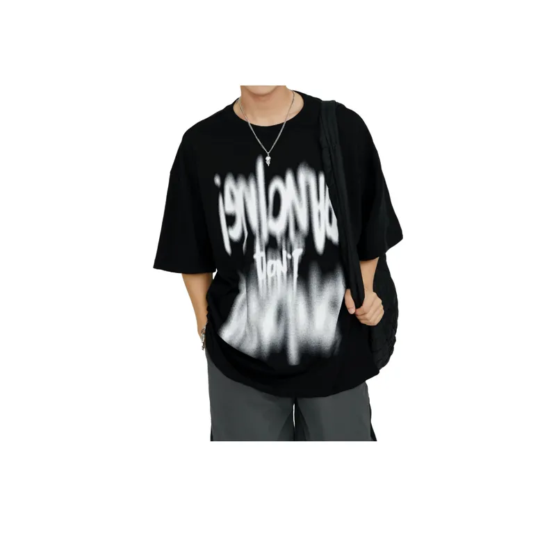 Retro Font Fuzzy Printing Craft Round Neck T shirt-8