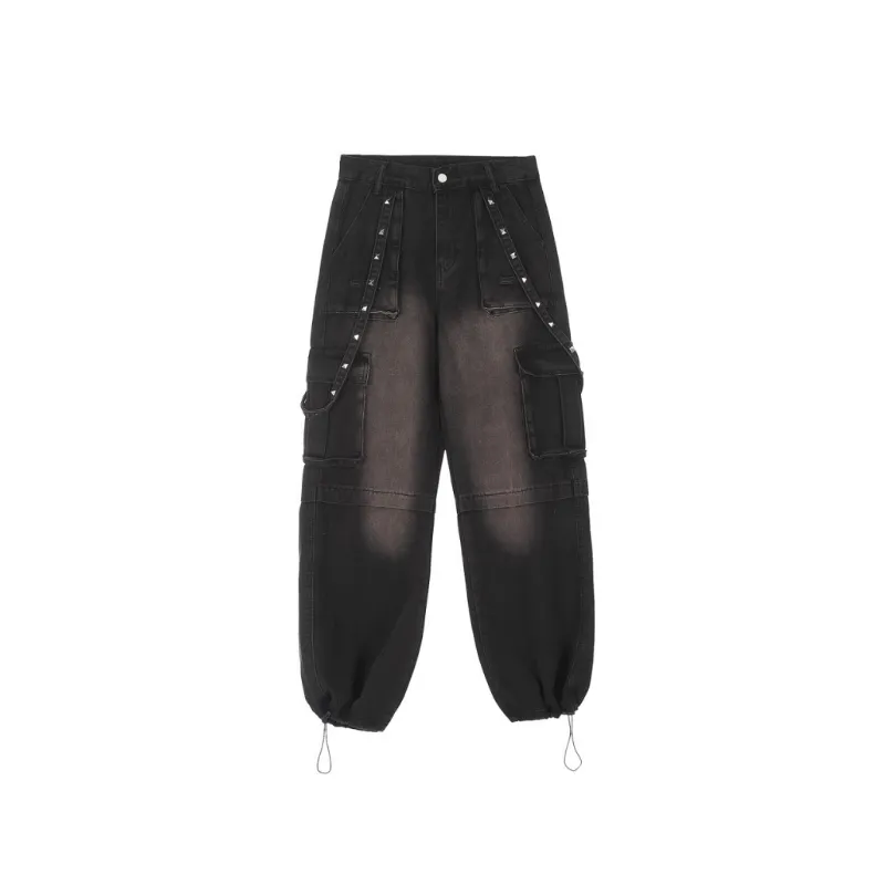 Trendy Loose Multi Pocket Jeans-3