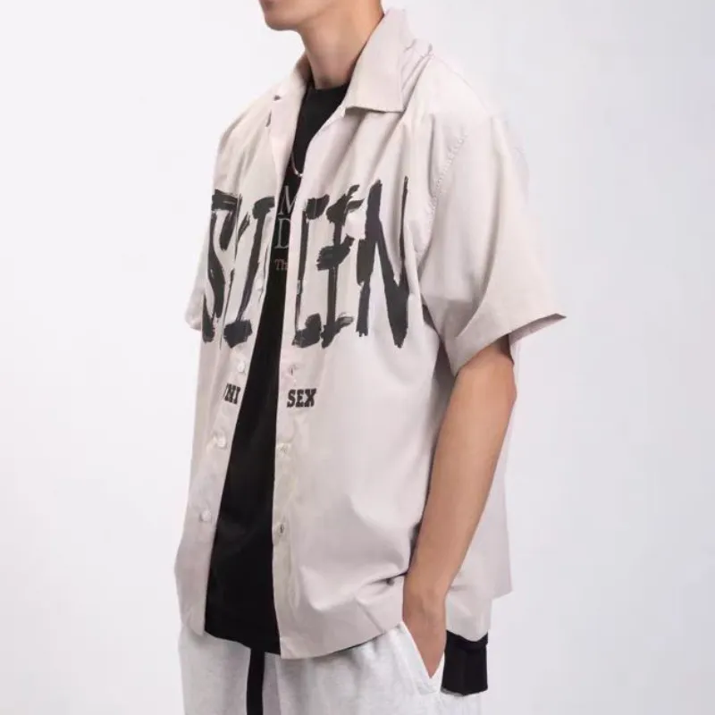Retro Letter Cool Silk Cotton Shirt-7