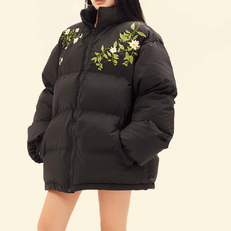 Fashionable Embroidery Polyester Quilted Jacket-1