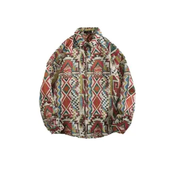 Lapel Cashew Flower Diamond Plaid Vintage Shirt