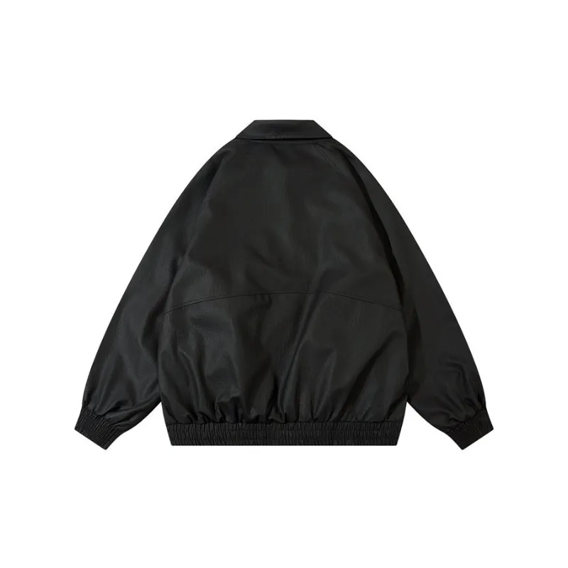 Windproof Design Sense Stitching Leather Zipper Jacket-1
