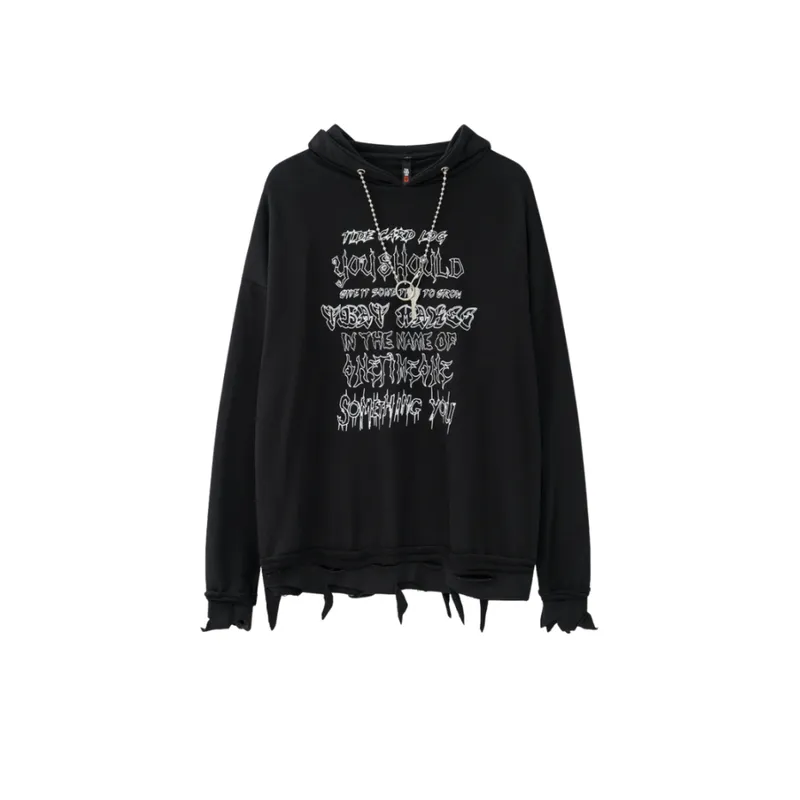 Tide Hole Hems With Chain Letter Printing Hooded Wear