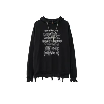 Tide Hole Hems With Chain Letter Printing Hooded Wear