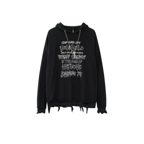 Tide Hole Hems With Chain Letter Printing Hooded Wear