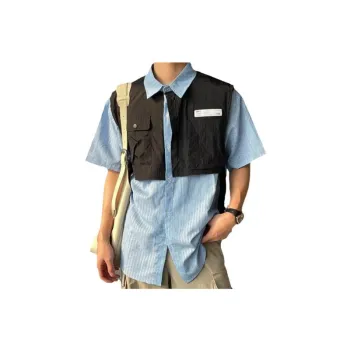 Niche Loose Short sleeved Striped Stitching Fake Two piece Shirt