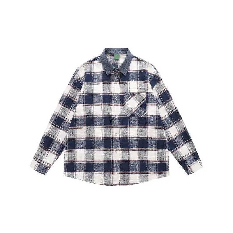 Retro Plaid Cotton Blended Fabric Shirt-2