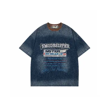 Retro Embroidery 100% Cotton T Shirt