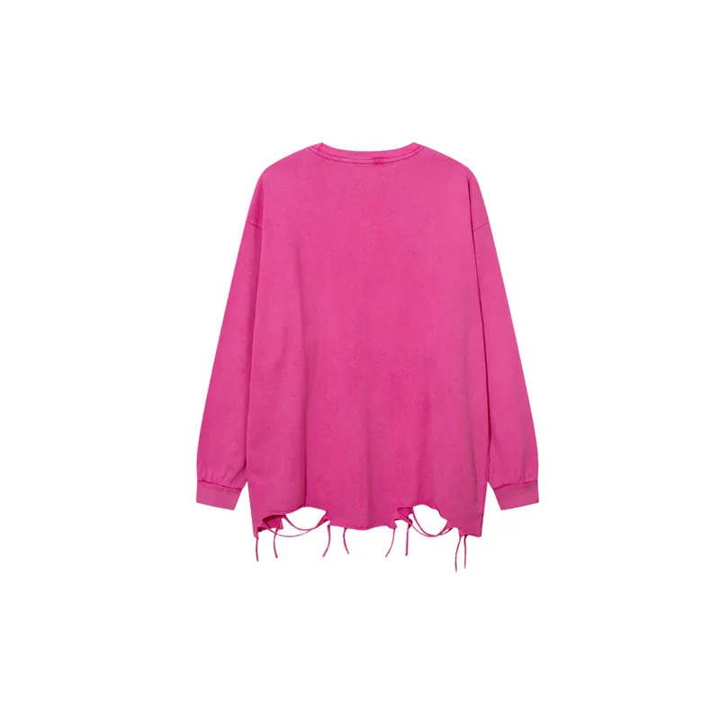 Original Small Batch Creative Rips and Washed Necklace Pullover Versatile Style Hoodie-3