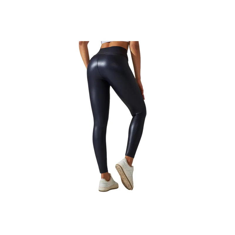 Sexy Plain PU Sports Pants Women-1