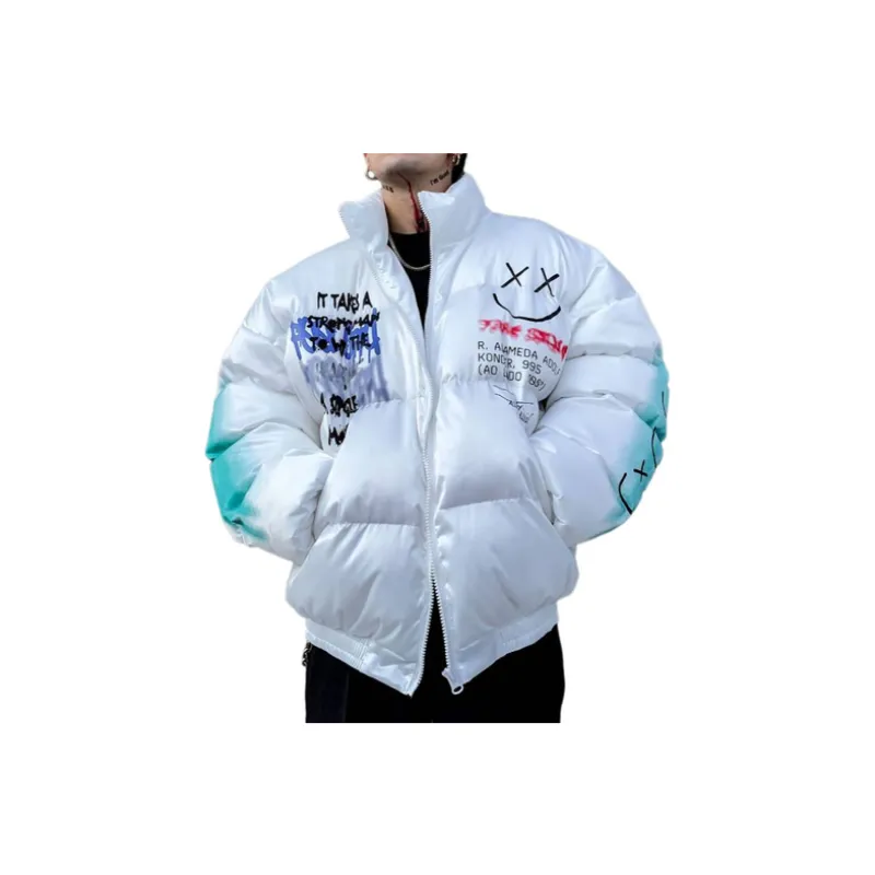 High Street Graffiti Spray Paint Cotton padded Jacket-7