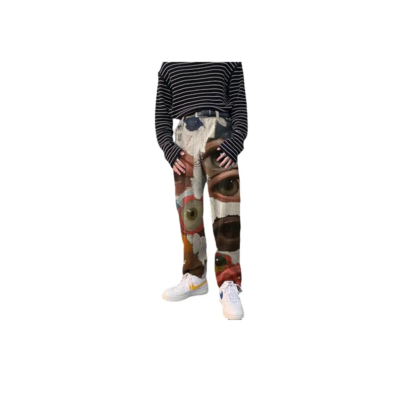 Loose Straight Elastic Waist Solid Color Casual Trousers-0