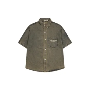 Gothic Letter Trendy Mud Dyed Denim Shirt
