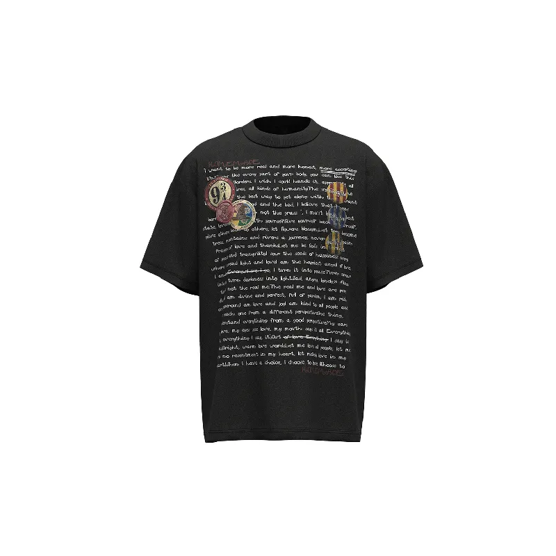 Retro Letter Cotton Blended Fabric T Shirt-0