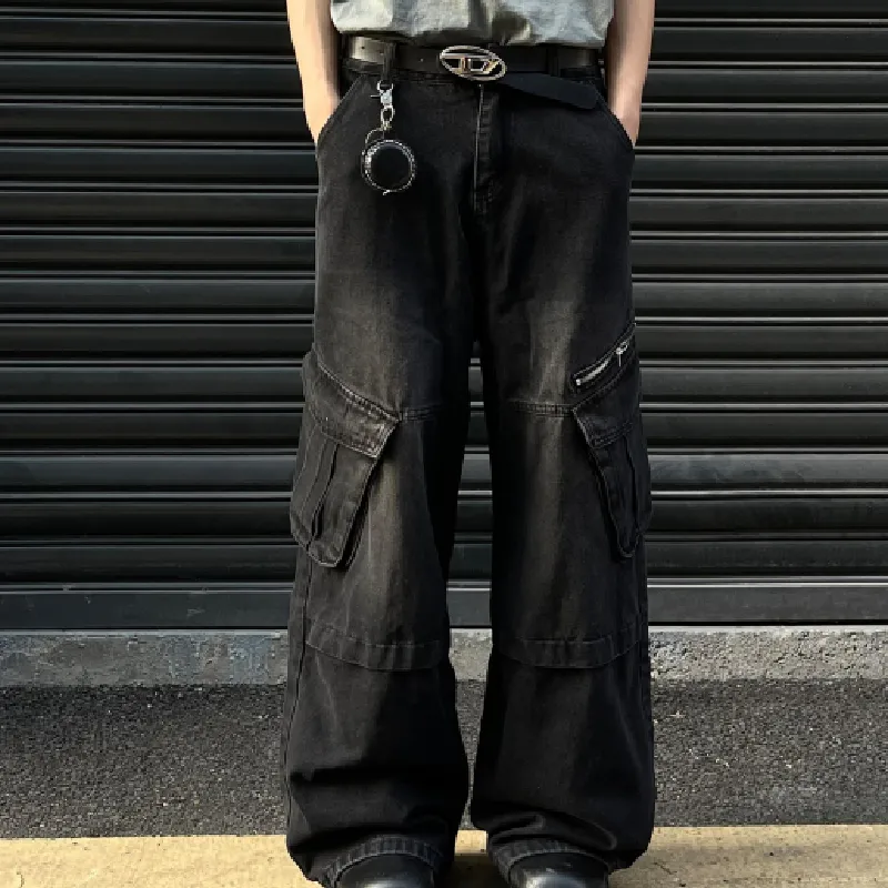 Street Zipper Loose Jeans-1
