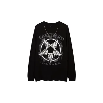 High Street Design Niche Star Print Round Neck Loose Necklace Long Sleeve T Shirt