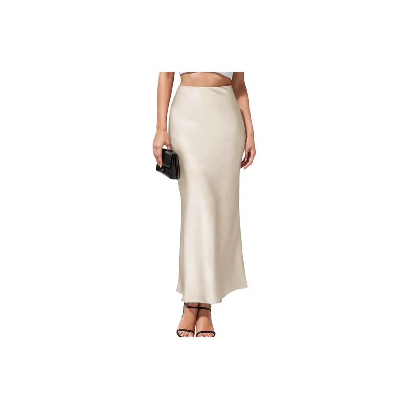 Simple Plain Acetate Skirt Women-5
