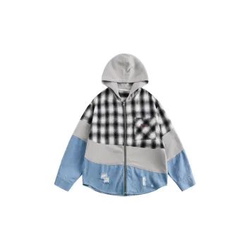 New Seanson Fashion Style Plaid Stitching Design Loose Niche Casual Shirt