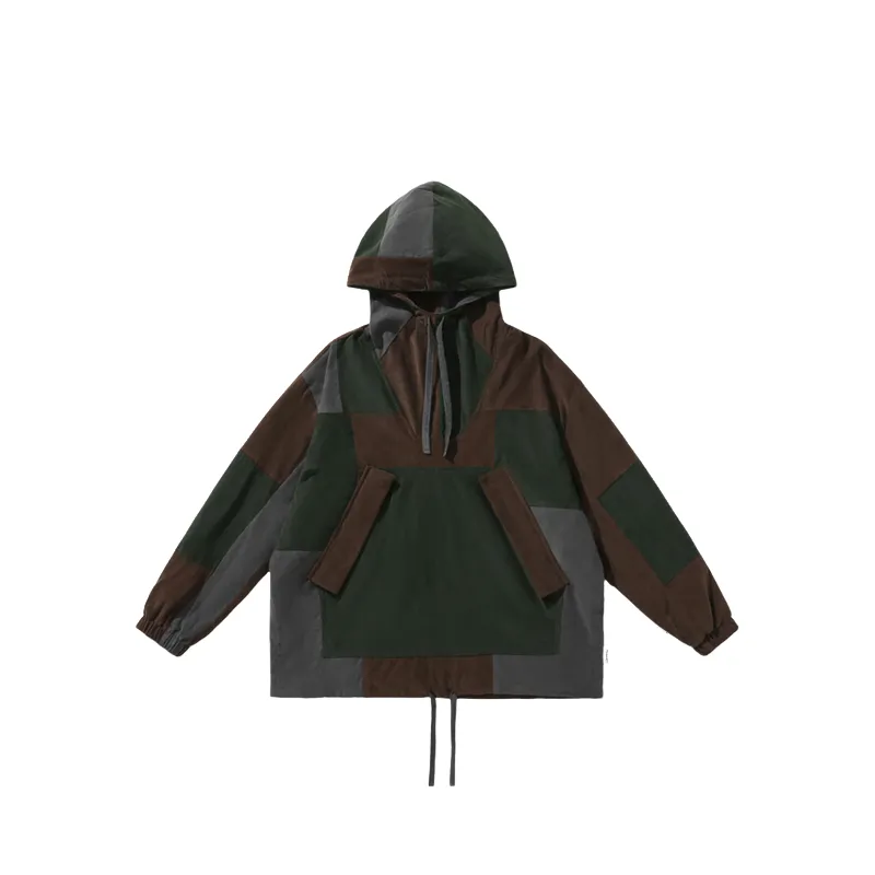 Vintage Contrast Stitching Corduroy Hooded Jacket